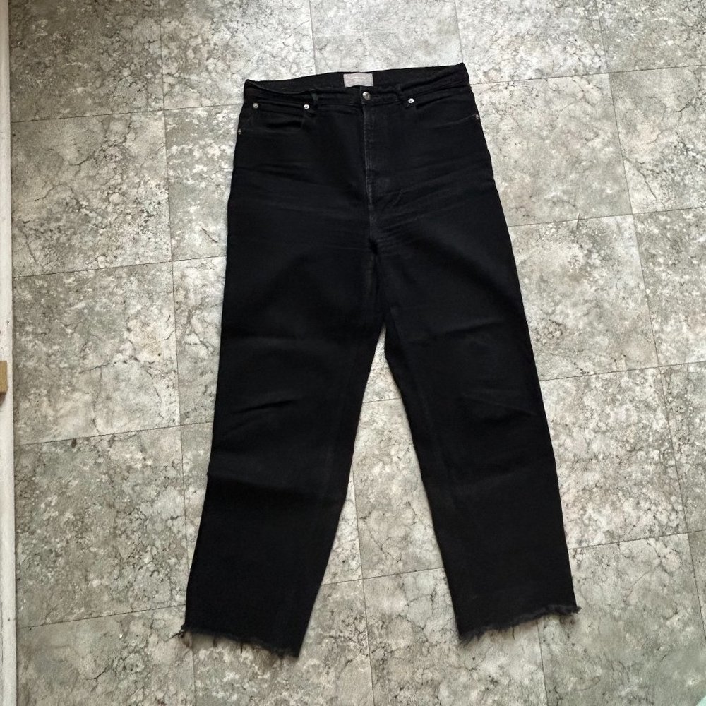 SHIPS FREE Everlane Way High Jeans in Coal Black Wash, Size 32 Long with raw hem